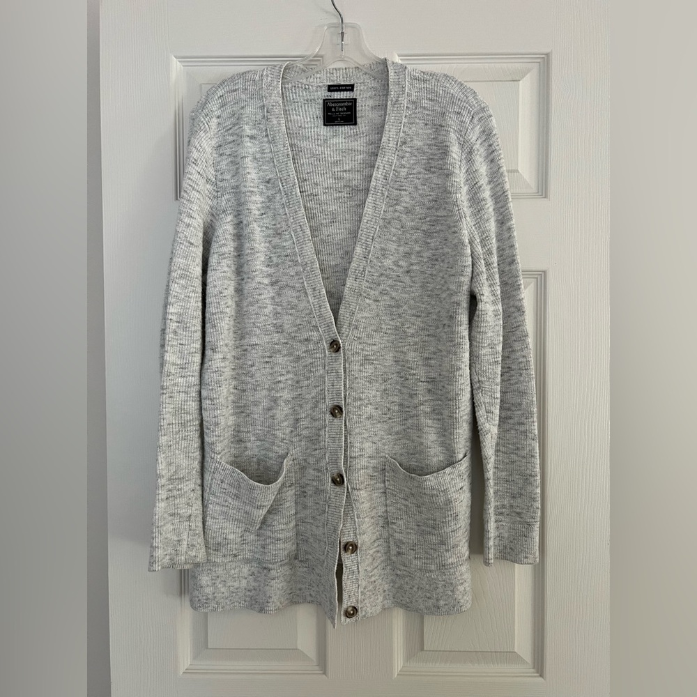 Women's Abercrombie & Fitch Light Gray Long 100% Cotton Cardigan Sweater